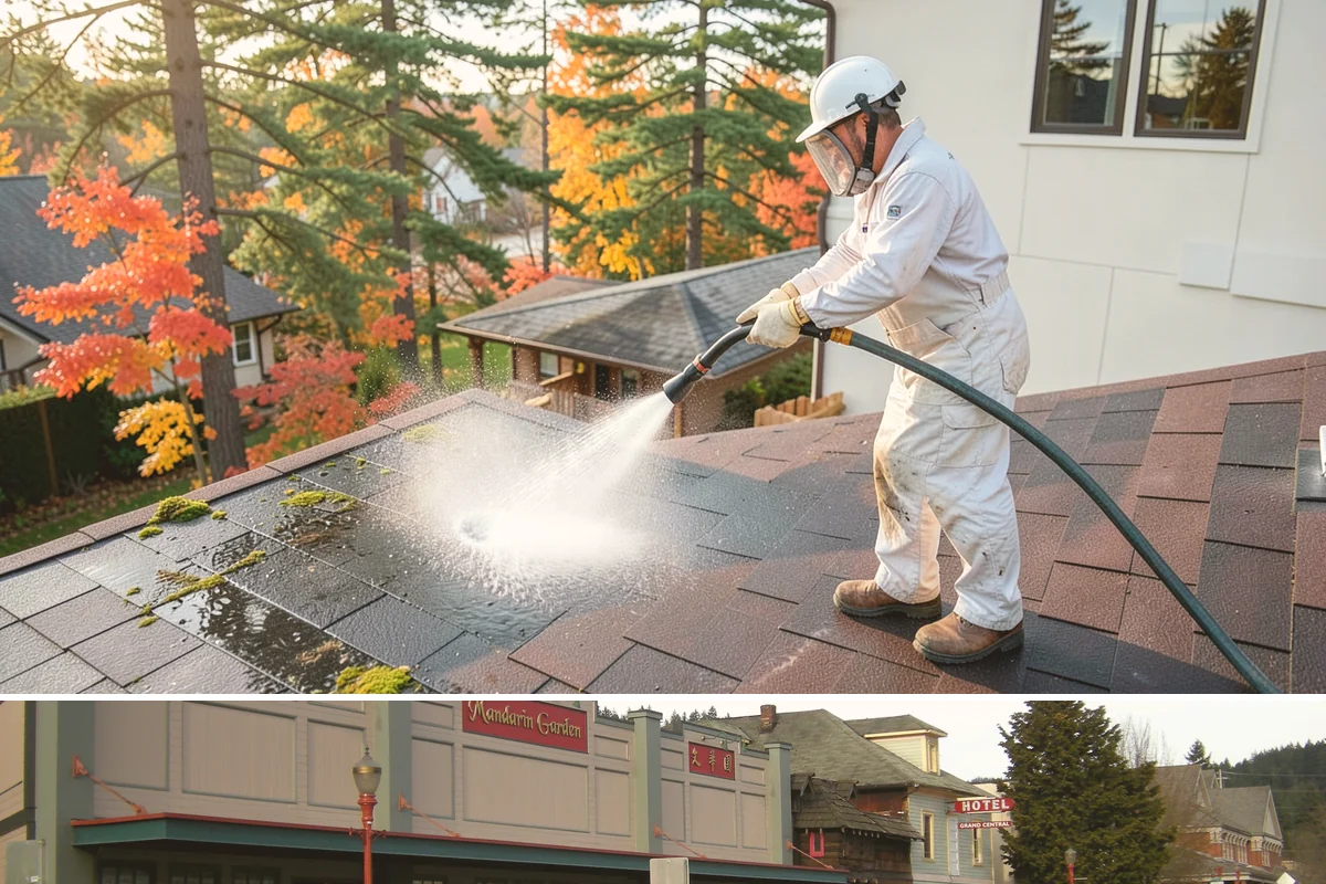 Roof Lichen Removal in Issaquah, King County, WA - Treat lichen during dry summer weather so extended dwell treatments are not diluted by rain.