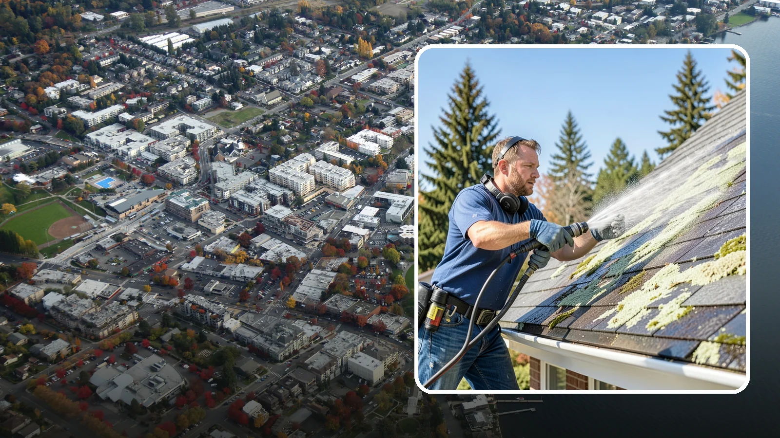 Roof Lichen Removal in Kirkland, King County, WA - Careful lichen removal that lifts stubborn, root-like growth from Washington roofs without tearing up the surface.