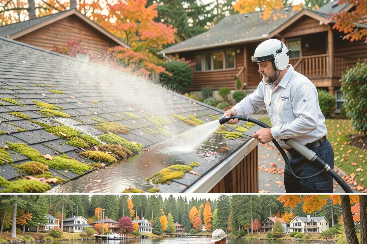 Roof Lichen Removal in La Conner, Skagit County, WA - Treat lichen during dry summer weather so extended dwell treatments are not diluted by rain.