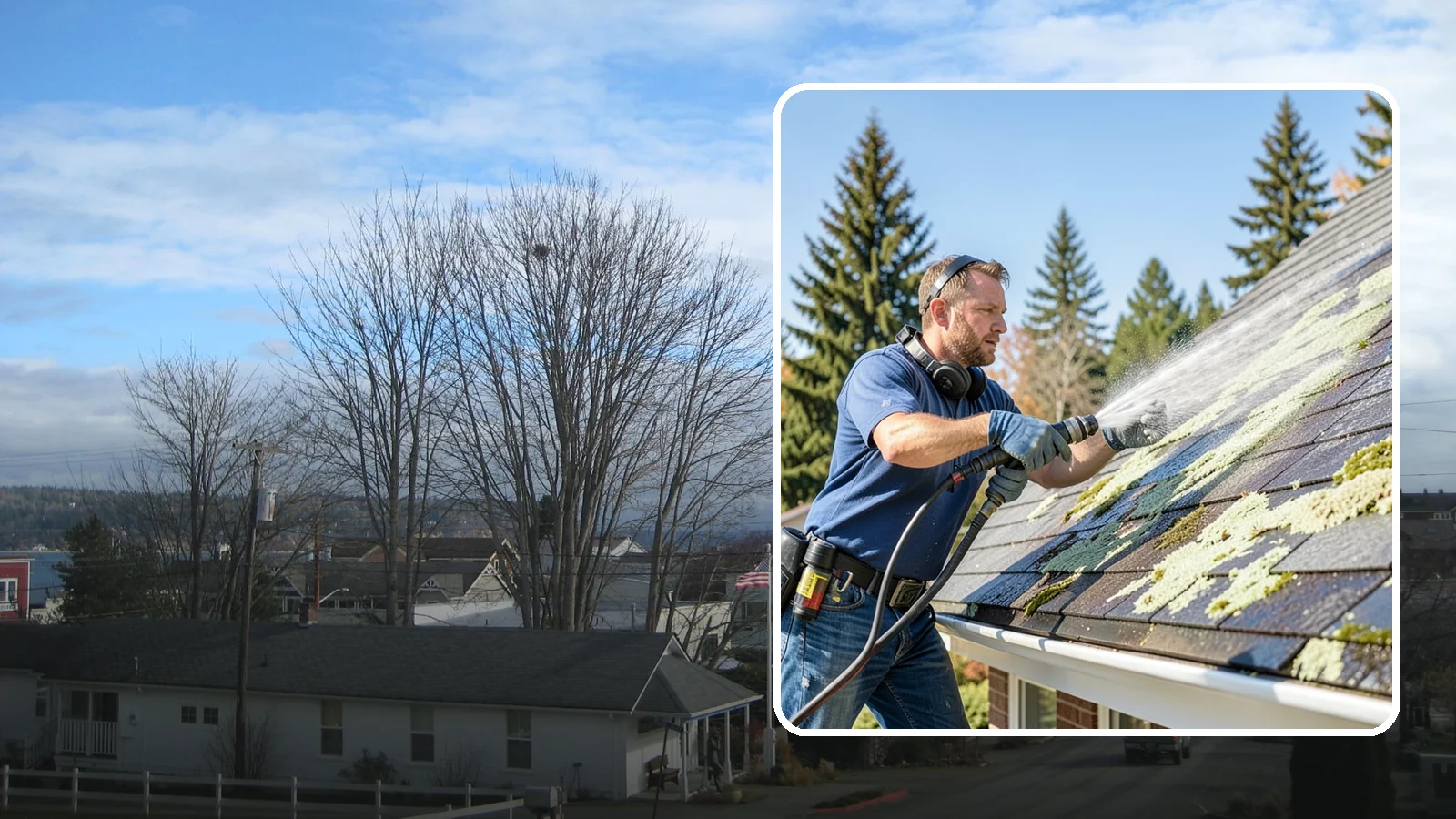 Roof Lichen Removal in Langley, Island County, WA - Careful lichen removal that lifts stubborn, root-like growth from Washington roofs without tearing up the surface.