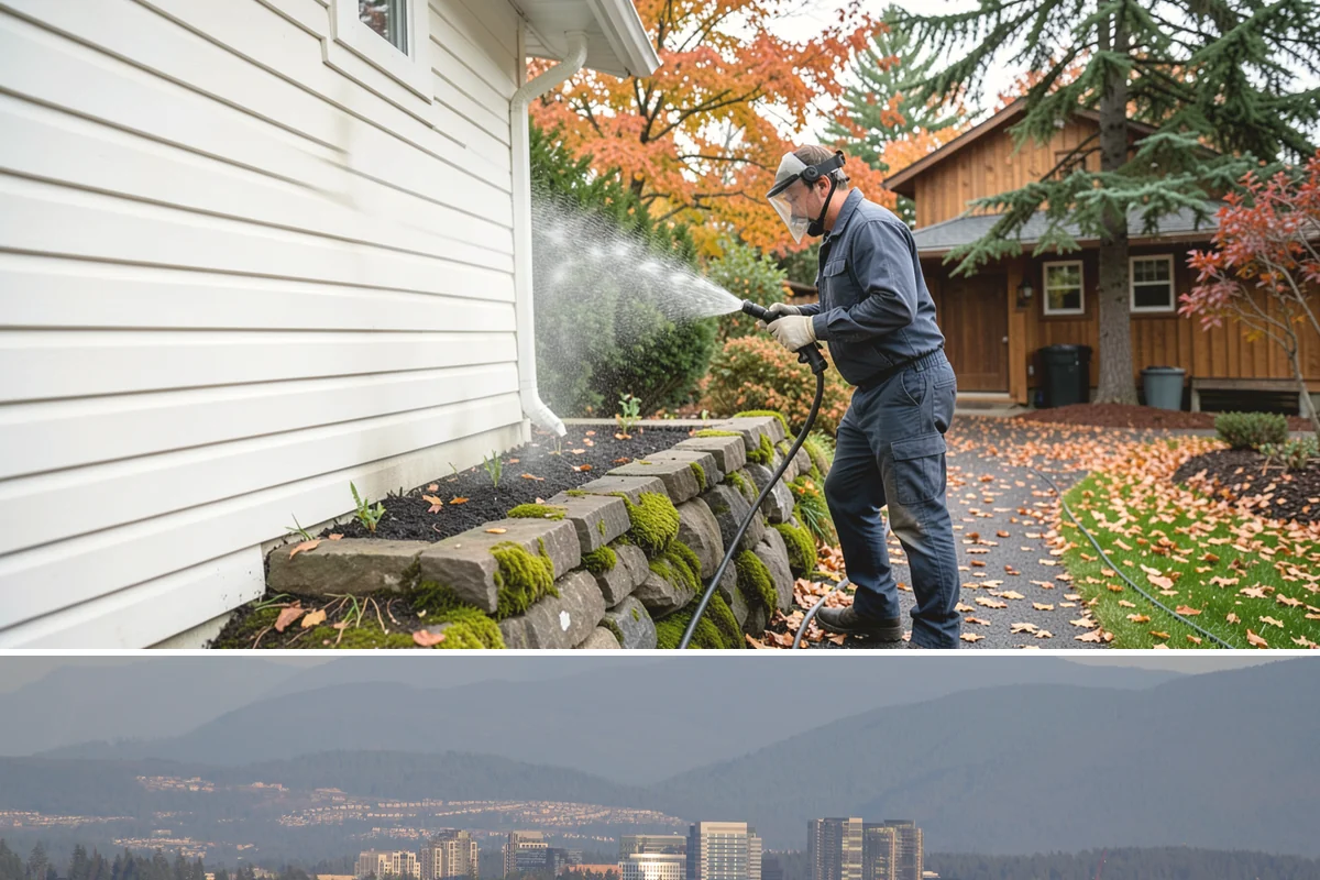 Roof Lichen Removal in Medina, King County, WA - Treat lichen during dry summer weather so extended dwell treatments are not diluted by rain.