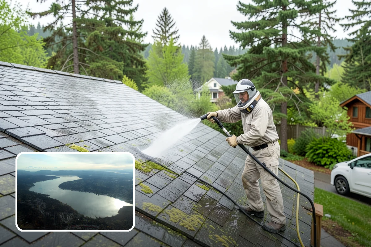 Roof Lichen Removal in Sammamish, King County, WA - Removes deeply anchored lichen that resists ordinary washing