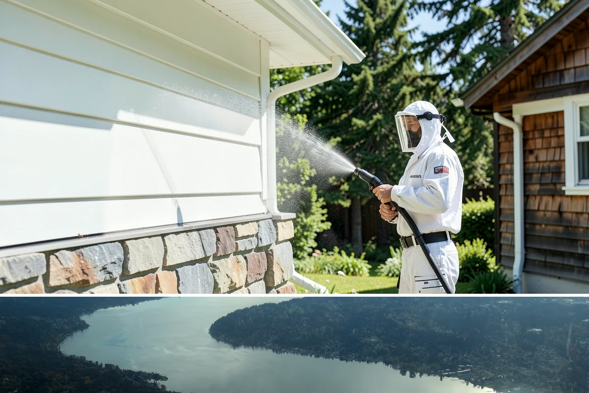 Roof Lichen Removal in Sammamish, King County, WA - Treat lichen during dry summer weather so extended dwell treatments are not diluted by rain.