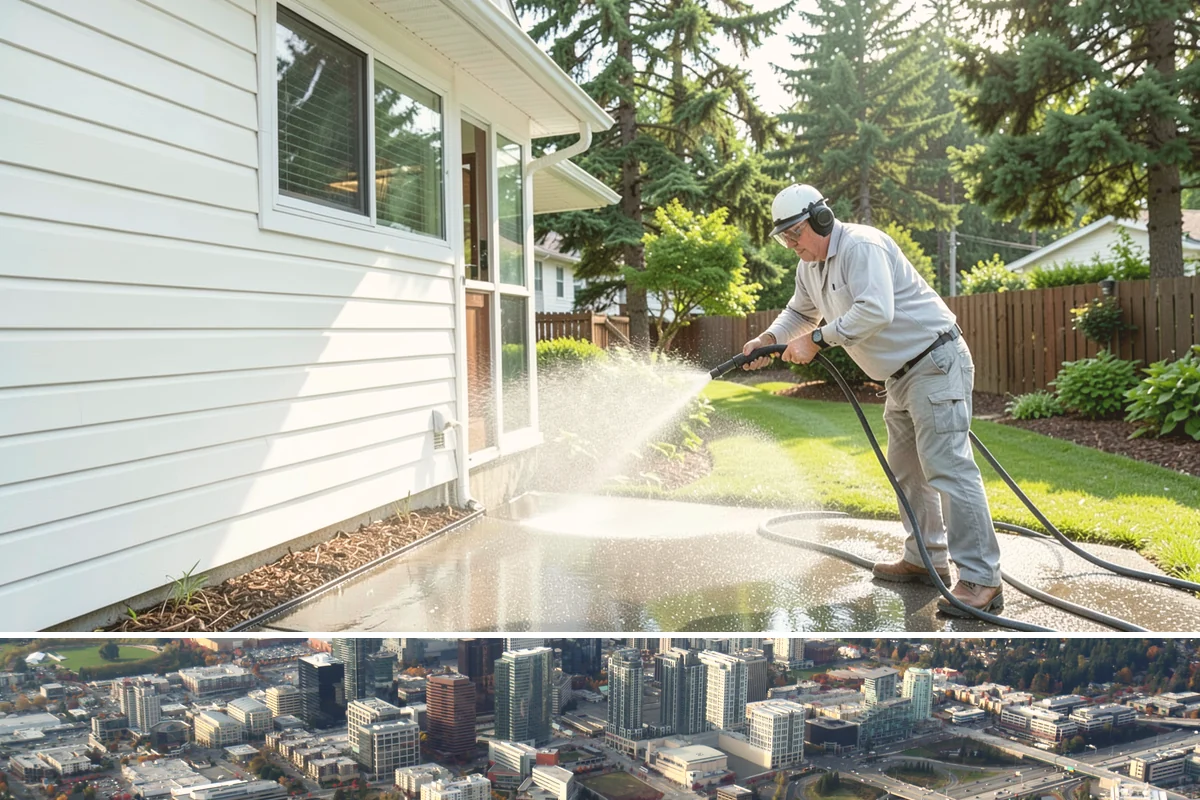 Roof Maintenance Cleaning in Bellevue, King County, WA - Twice-yearly visits in spring and fall keep the roof ahead of the region's relentless growth cycle.