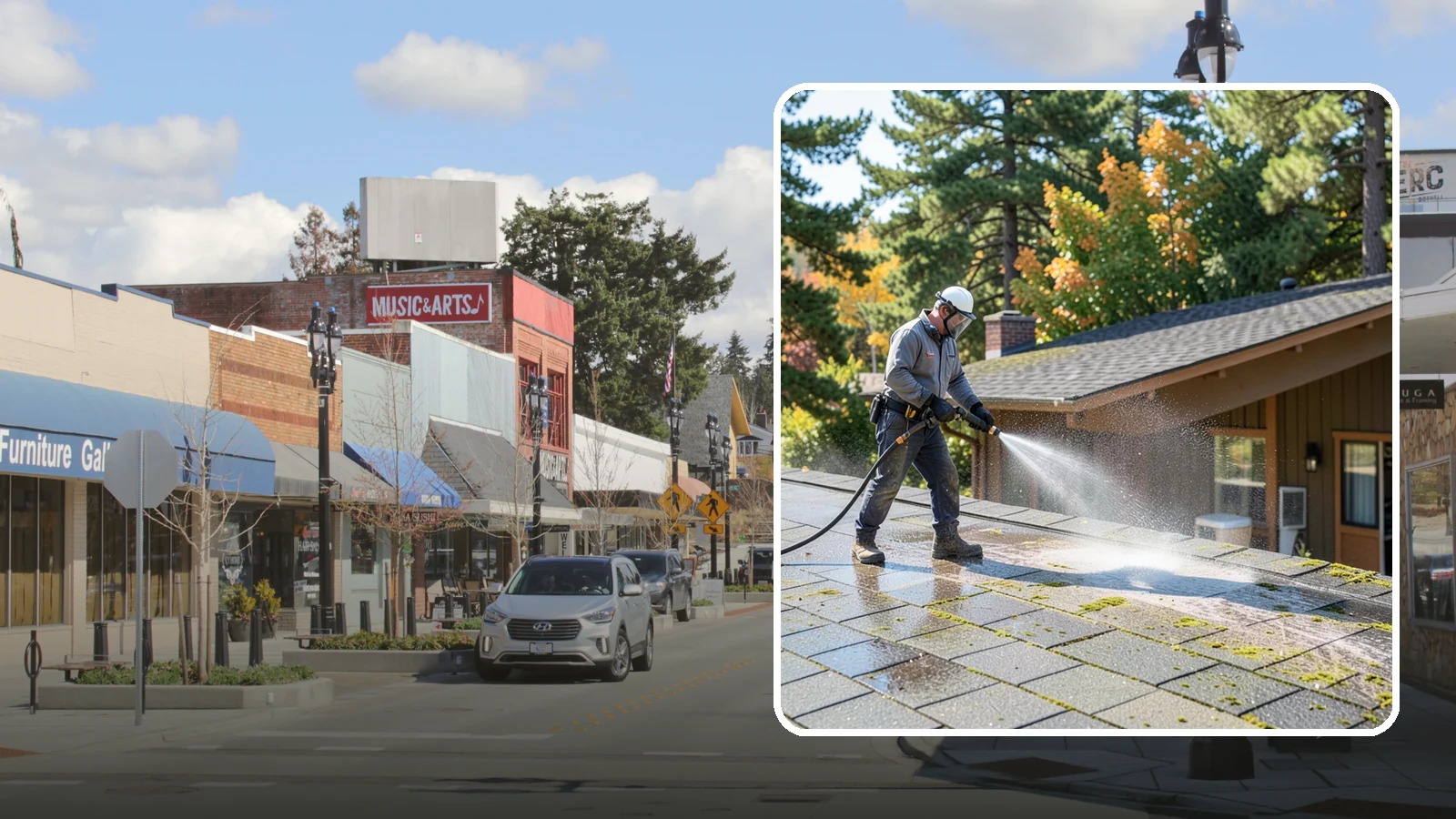 Roof Maintenance Cleaning in Bothell, King County, WA - A recurring roof maintenance cleaning that keeps moss, algae, and debris in check across Washington's long wet season.