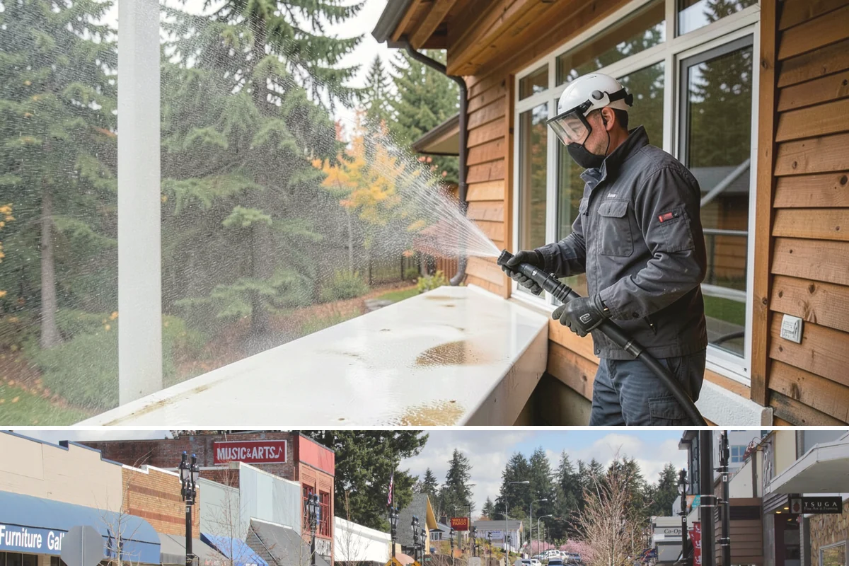 Roof Maintenance Cleaning in Bothell, King County, WA - Twice-yearly visits in spring and fall keep the roof ahead of the region's relentless growth cycle.