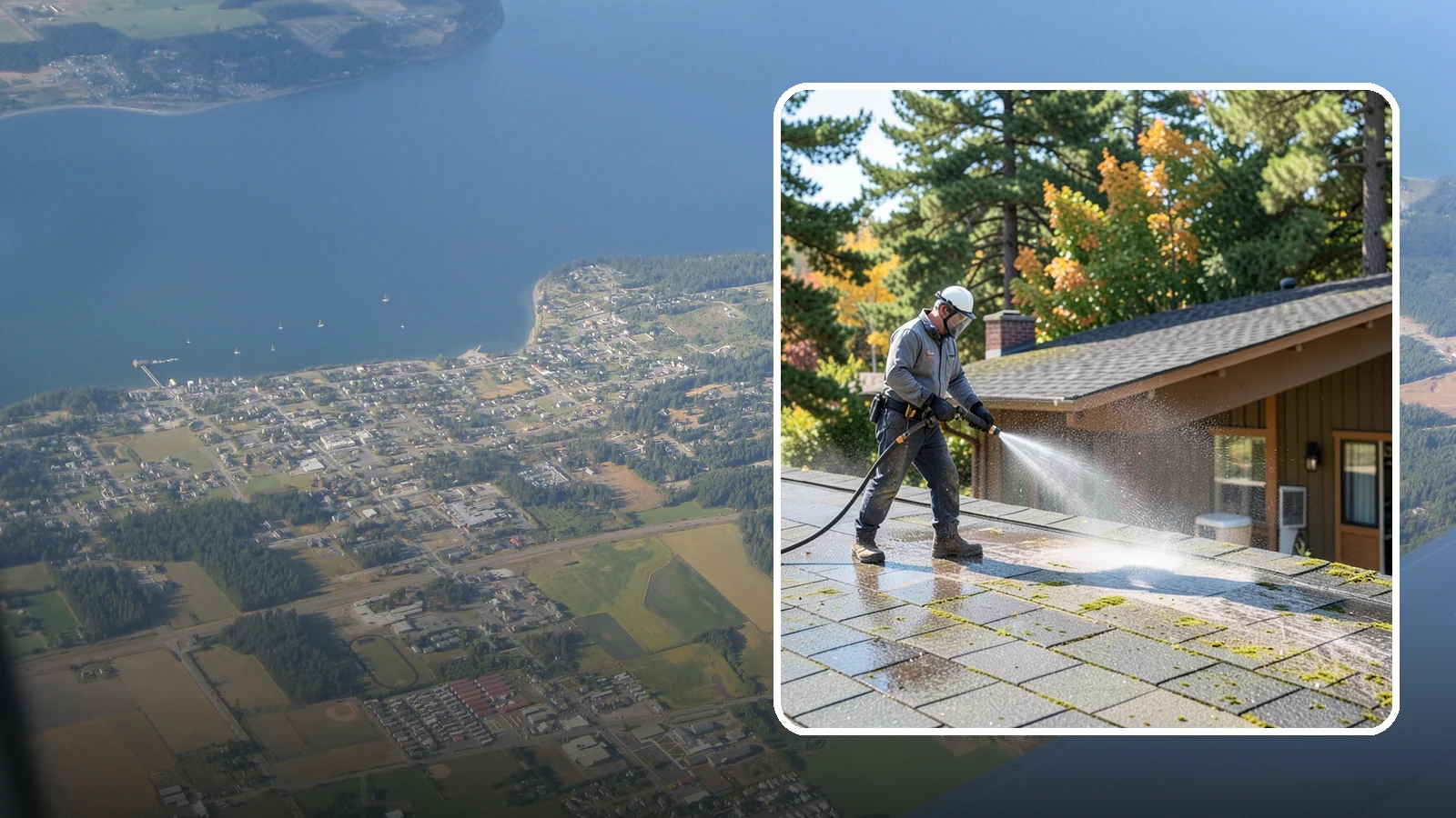 Roof Maintenance Cleaning in Coupeville, Island County, WA - A recurring roof maintenance cleaning that keeps moss, algae, and debris in check across Washington's long wet season.
