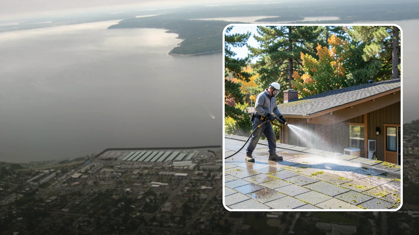 Roof Maintenance Cleaning in Des Moines, King County, WA - A recurring roof maintenance cleaning that keeps moss, algae, and debris in check across Washington's long wet season.