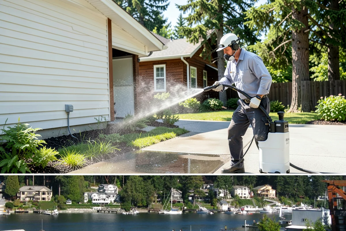 Roof Maintenance Cleaning in Gig Harbor, Pierce County, WA - Twice-yearly visits in spring and fall keep the roof ahead of the region's relentless growth cycle.