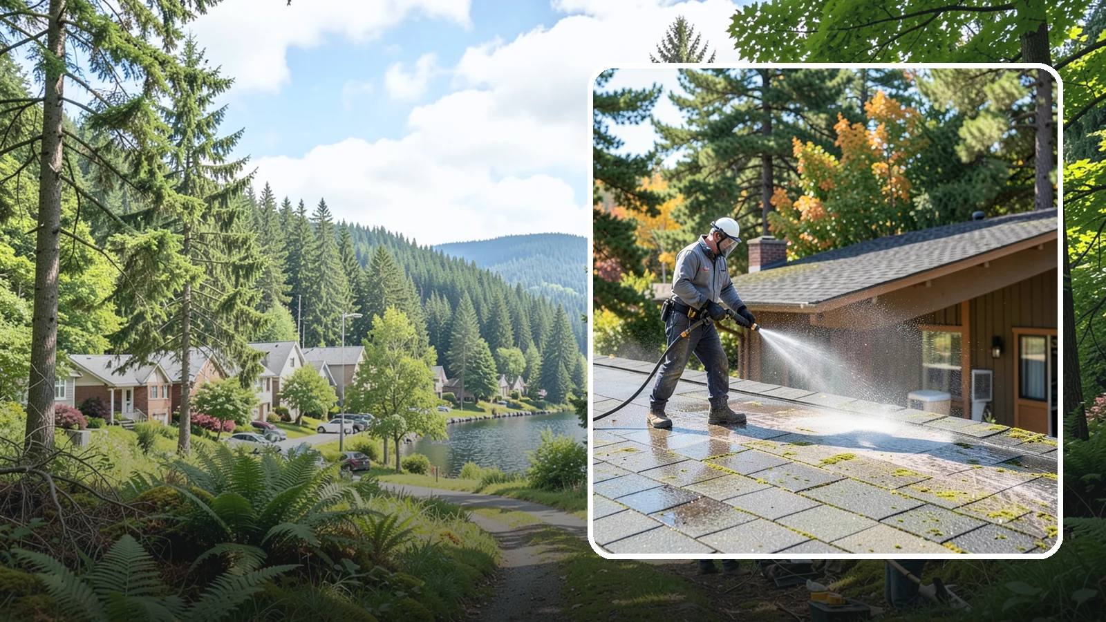 Roof Maintenance Cleaning in Lake Forest Park, King County, WA - A recurring roof maintenance cleaning that keeps moss, algae, and debris in check across Washington's long wet season.