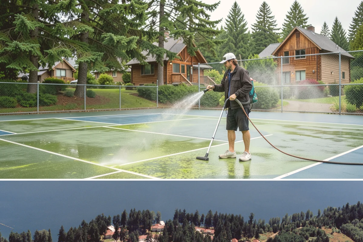 Roof Maintenance Cleaning in Lakewood, Pierce County, WA - Twice-yearly visits in spring and fall keep the roof ahead of the region's relentless growth cycle.