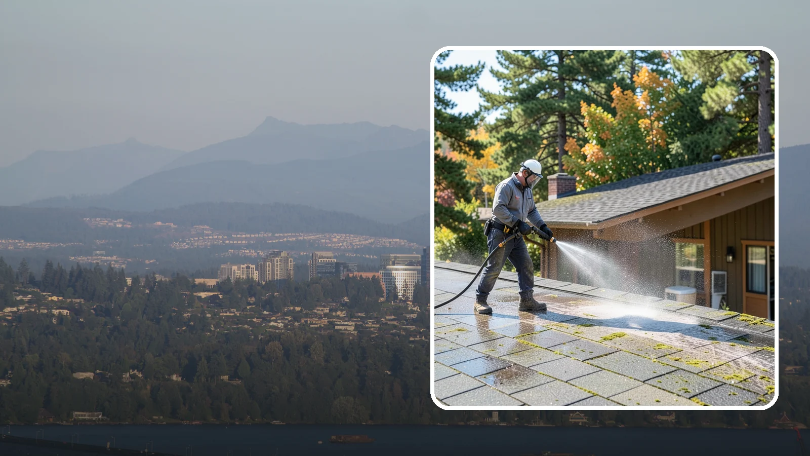 Roof Maintenance Cleaning in Medina, King County, WA - A recurring roof maintenance cleaning that keeps moss, algae, and debris in check across Washington's long wet season.