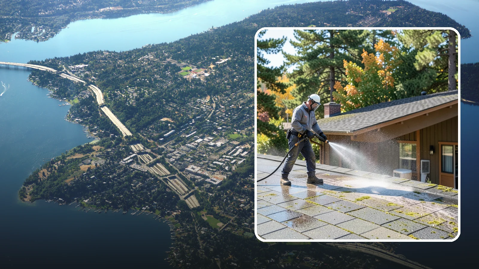 Roof Maintenance Cleaning in Mercer Island, King County, WA - A recurring roof maintenance cleaning that keeps moss, algae, and debris in check across Washington's long wet season.