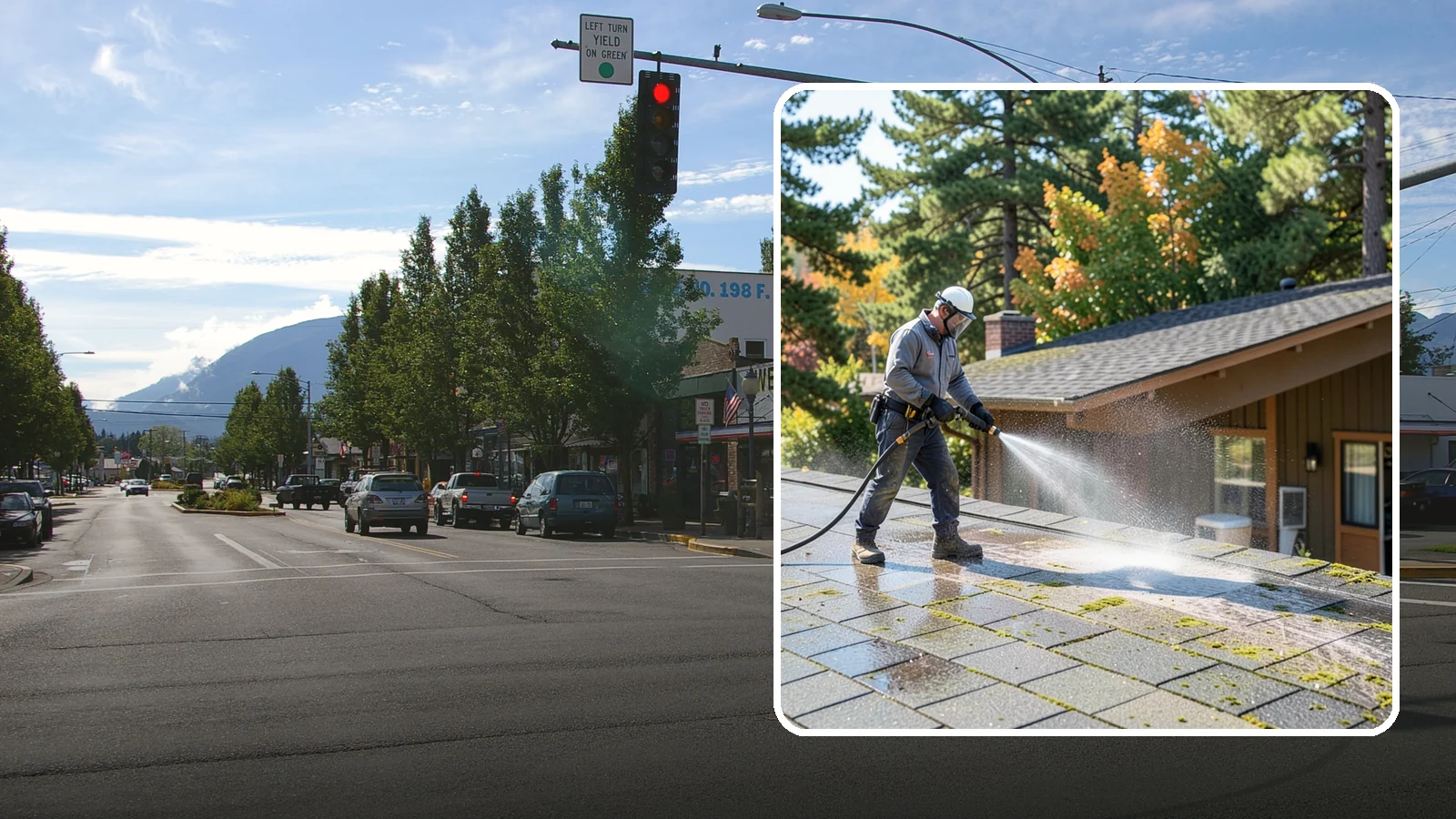 Roof Maintenance Cleaning in North Bend, King County, WA - A recurring roof maintenance cleaning that keeps moss, algae, and debris in check across Washington's long wet season.