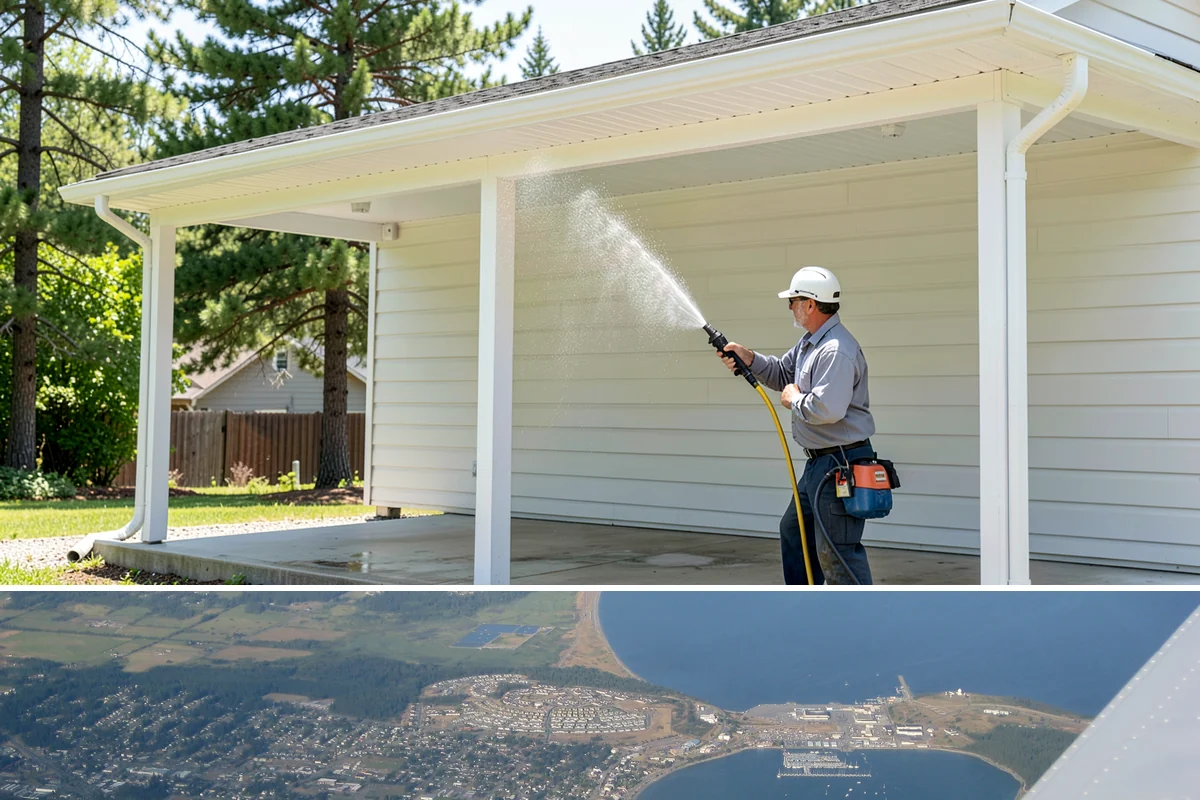 Roof Maintenance Cleaning in Oak Harbor, Island County, WA - Twice-yearly visits in spring and fall keep the roof ahead of the region's relentless growth cycle.