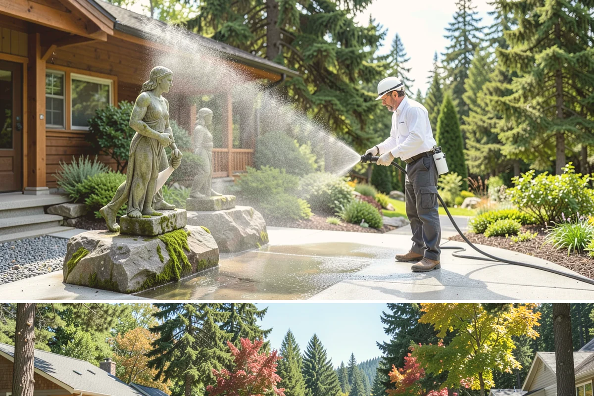 Roof Maintenance Cleaning in Orting, Pierce County, WA - Twice-yearly visits in spring and fall keep the roof ahead of the region's relentless growth cycle.