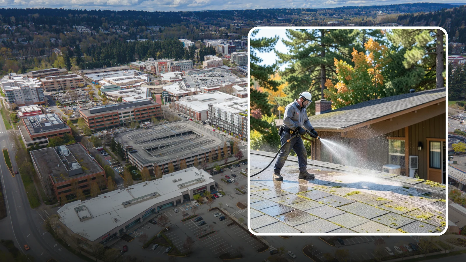 Roof Maintenance Cleaning in Redmond, King County, WA - A recurring roof maintenance cleaning that keeps moss, algae, and debris in check across Washington's long wet season.