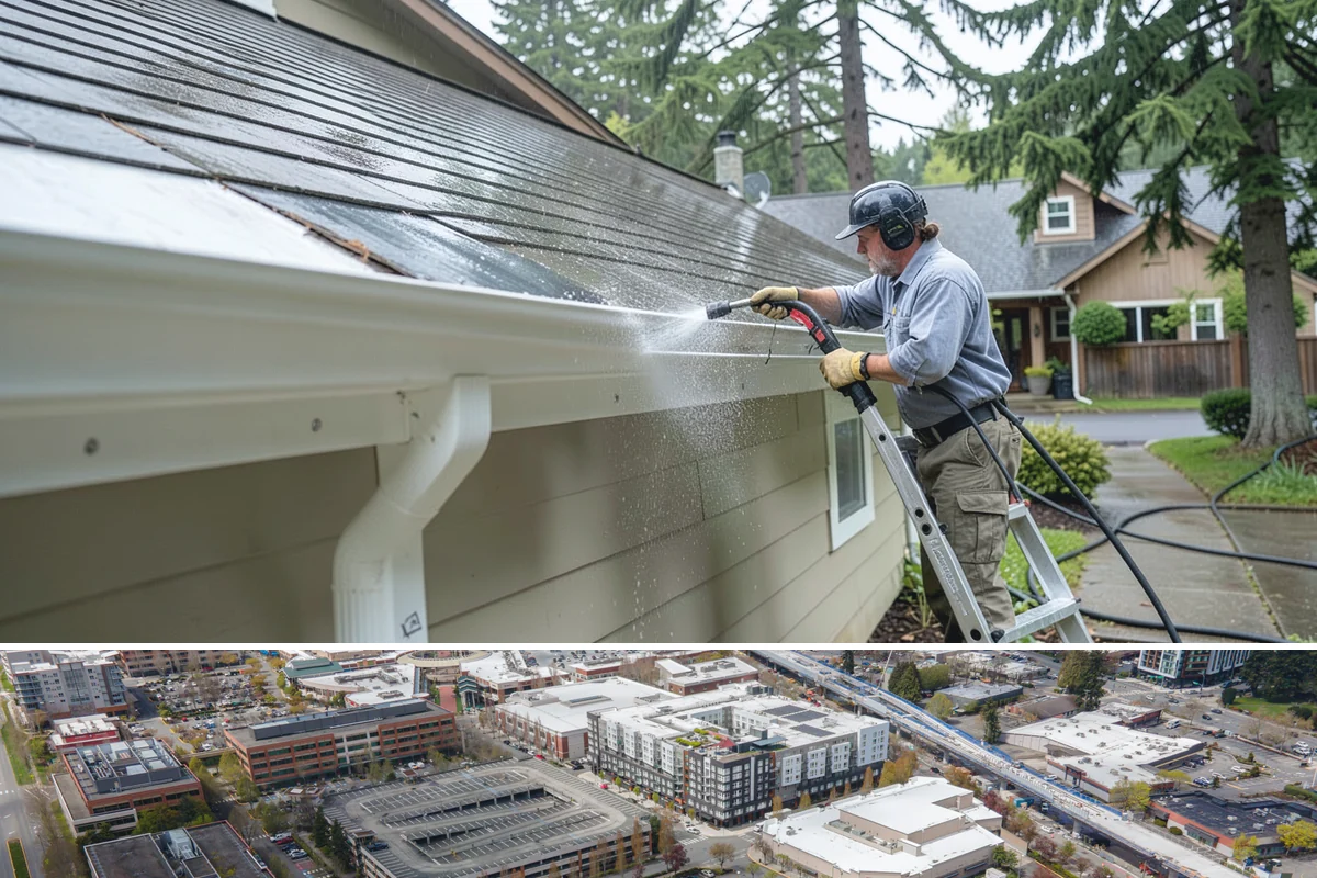 Roof Maintenance Cleaning in Redmond, King County, WA - Twice-yearly visits in spring and fall keep the roof ahead of the region's relentless growth cycle.