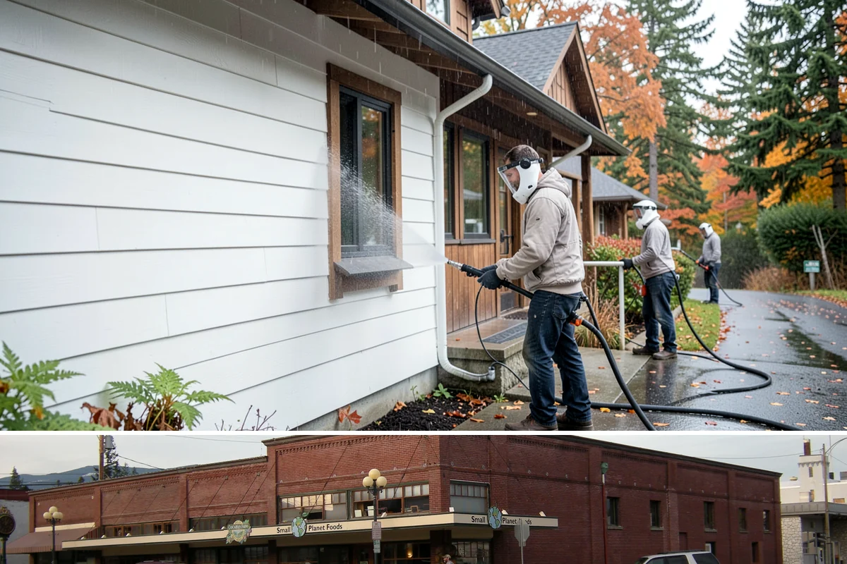 Roof Maintenance Cleaning in Sedro-Woolley, Skagit County, WA - Twice-yearly visits in spring and fall keep the roof ahead of the region's relentless growth cycle.