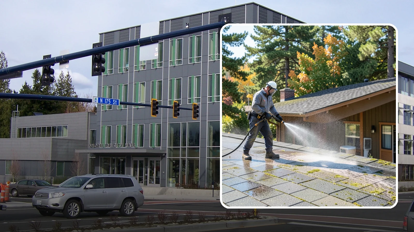 Roof Maintenance Cleaning in Shoreline, King County, WA - A recurring roof maintenance cleaning that keeps moss, algae, and debris in check across Washington's long wet season.
