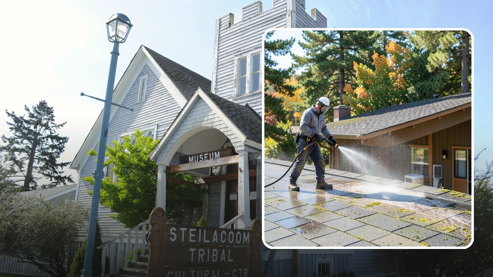 Roof Maintenance Cleaning in Steilacoom, Pierce County, WA - A recurring roof maintenance cleaning that keeps moss, algae, and debris in check across Washington's long wet season.