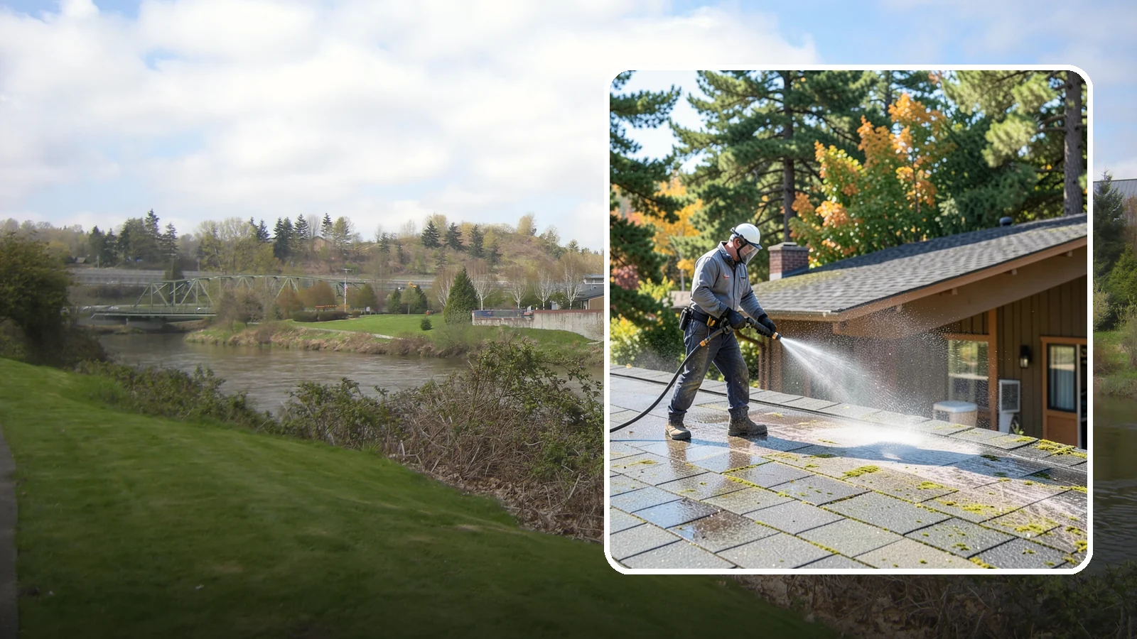 Roof Maintenance Cleaning in Tukwila, King County, WA - A recurring roof maintenance cleaning that keeps moss, algae, and debris in check across Washington's long wet season.