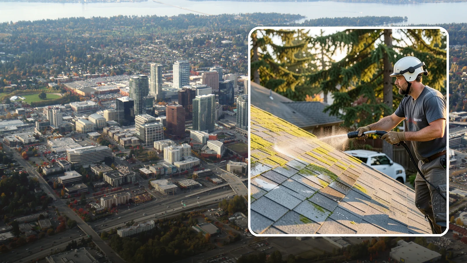 Roof Mildew Treatment in Bellevue, King County, WA - A roof mildew treatment that kills fungal growth and clears the musty discoloration common in shaded Northwest homes.