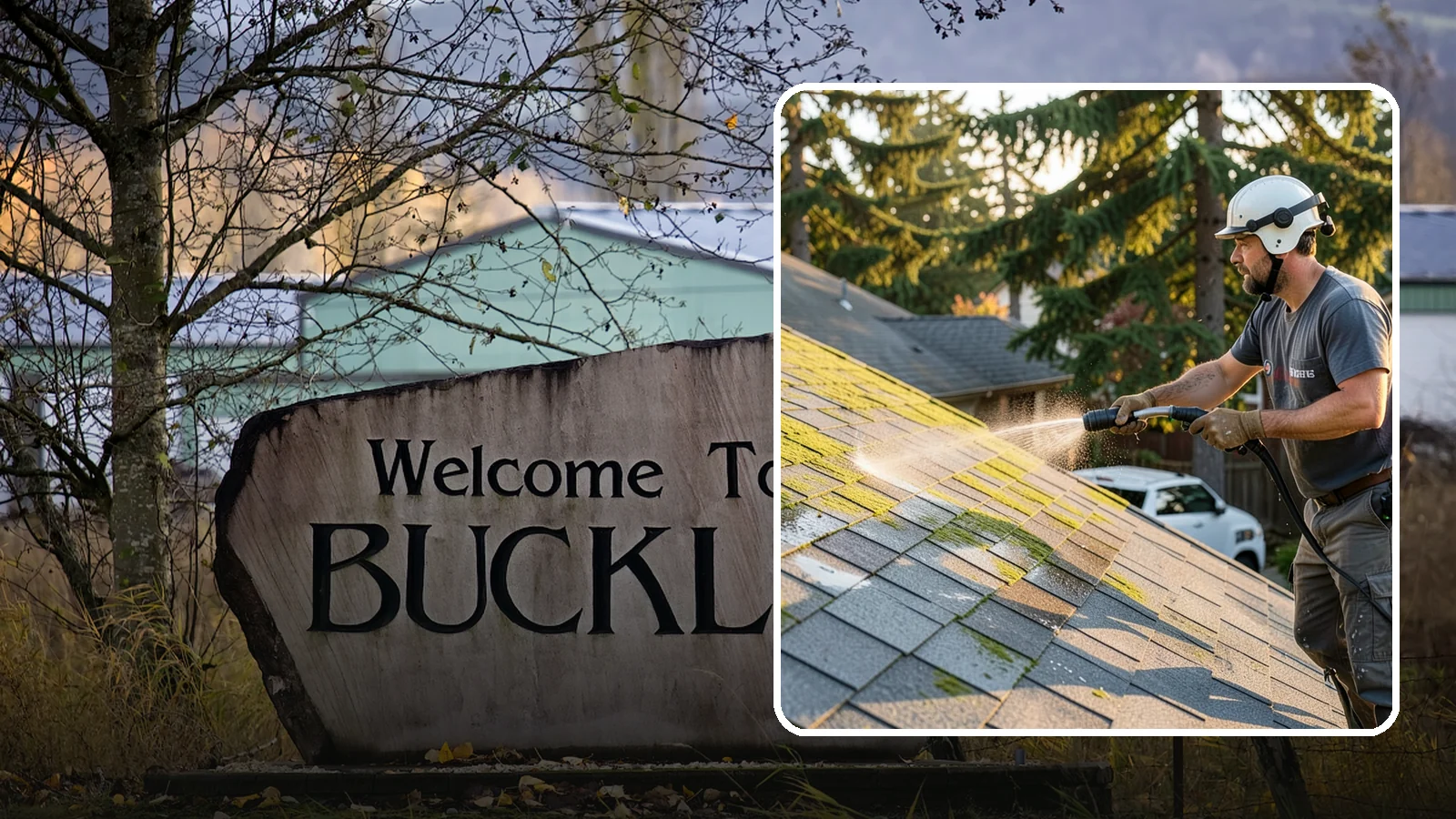 Roof Mildew Treatment in Buckley, Pierce County, WA - A roof mildew treatment that kills fungal growth and clears the musty discoloration common in shaded Northwest homes.