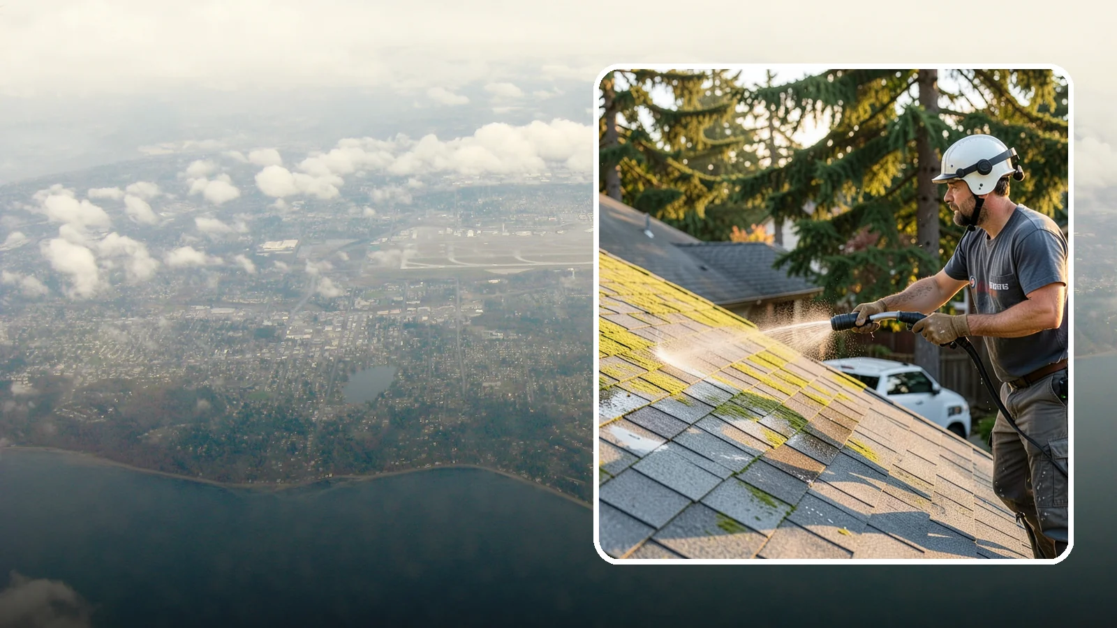 Roof Mildew Treatment in Burien, King County, WA - A roof mildew treatment that kills fungal growth and clears the musty discoloration common in shaded Northwest homes.