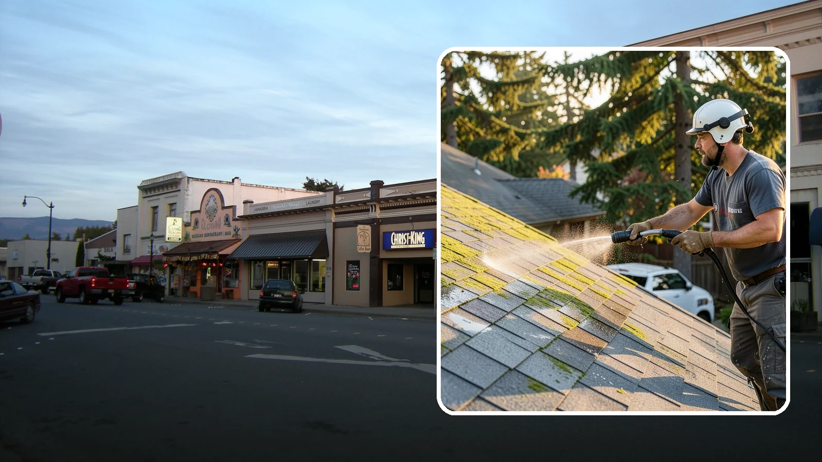 Roof Mildew Treatment in Burlington, Skagit County, WA - A roof mildew treatment that kills fungal growth and clears the musty discoloration common in shaded Northwest homes.