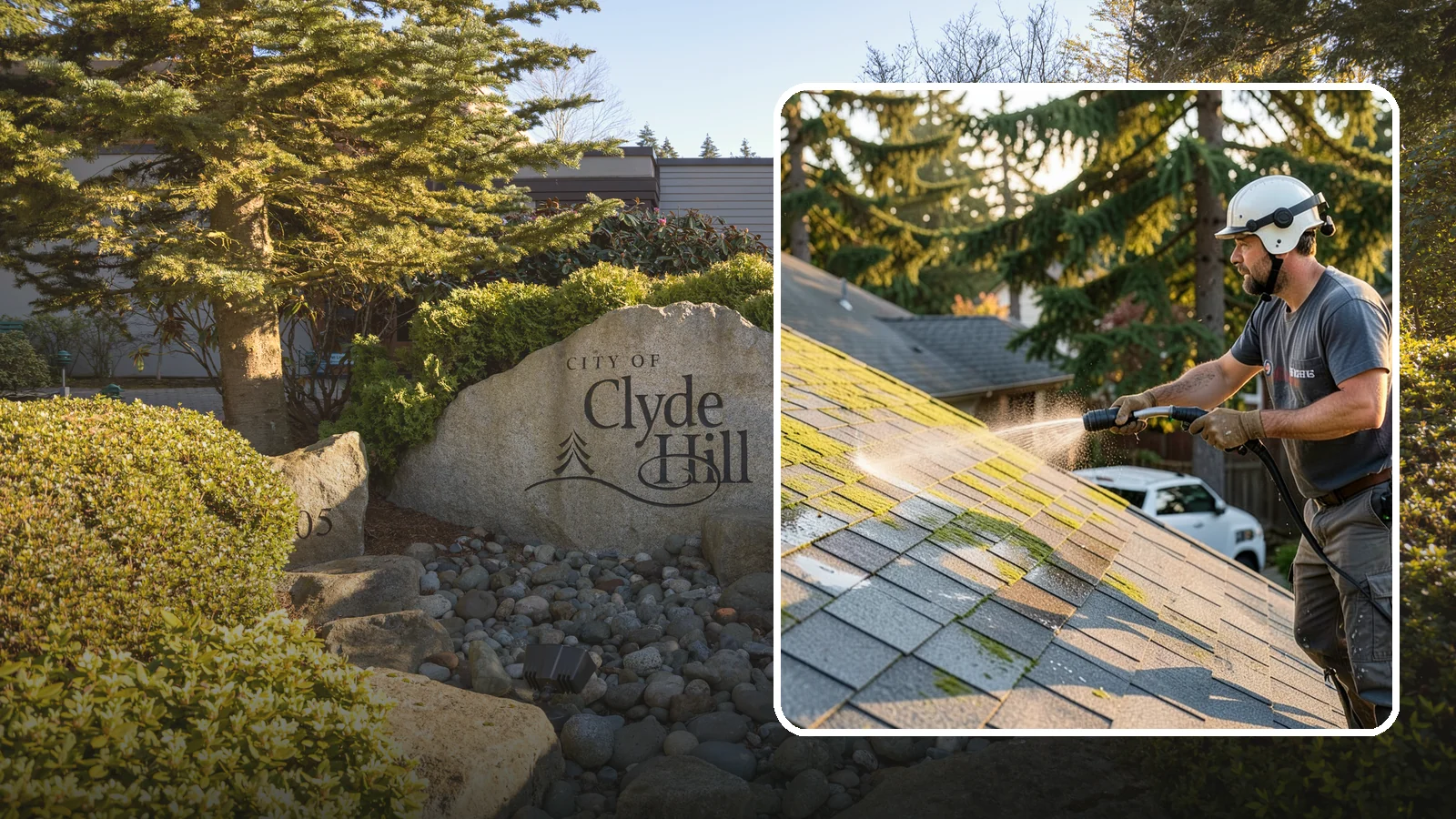 Roof Mildew Treatment in Clyde Hill, King County, WA - A roof mildew treatment that kills fungal growth and clears the musty discoloration common in shaded Northwest homes.