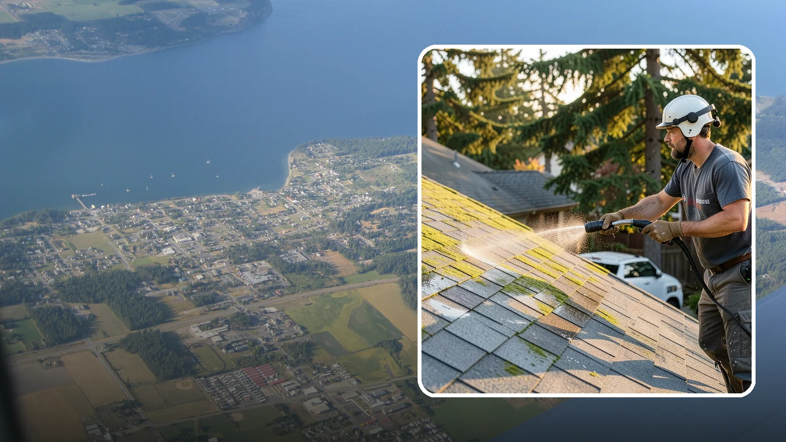Roof Mildew Treatment in Coupeville, Island County, WA - A roof mildew treatment that kills fungal growth and clears the musty discoloration common in shaded Northwest homes.