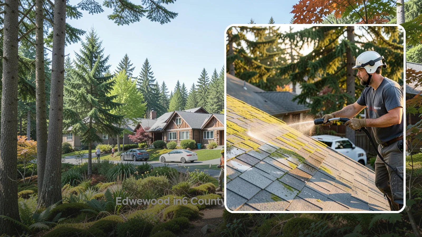 Roof Mildew Treatment in Edgewood, Pierce County, WA - A roof mildew treatment that kills fungal growth and clears the musty discoloration common in shaded Northwest homes.
