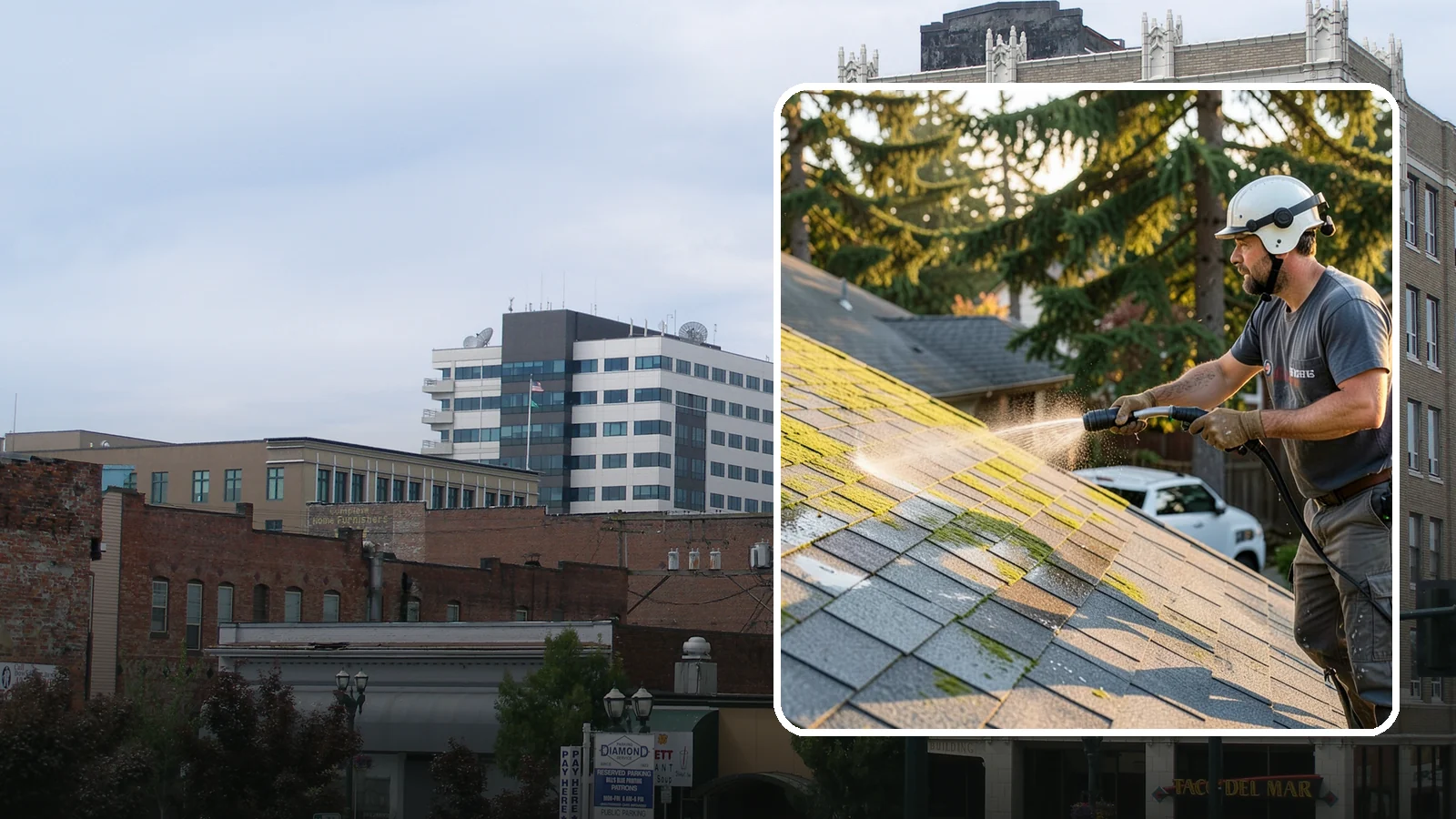 Roof Mildew Treatment in Everett, Snohomish County, WA - A roof mildew treatment that kills fungal growth and clears the musty discoloration common in shaded Northwest homes.