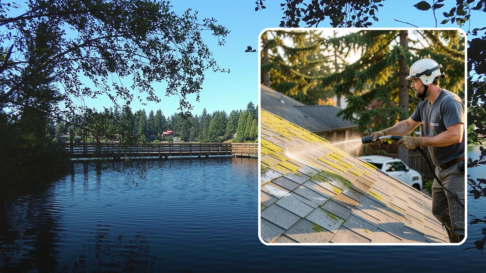 Roof Mildew Treatment in Federal Way, King County, WA - A roof mildew treatment that kills fungal growth and clears the musty discoloration common in shaded Northwest homes.