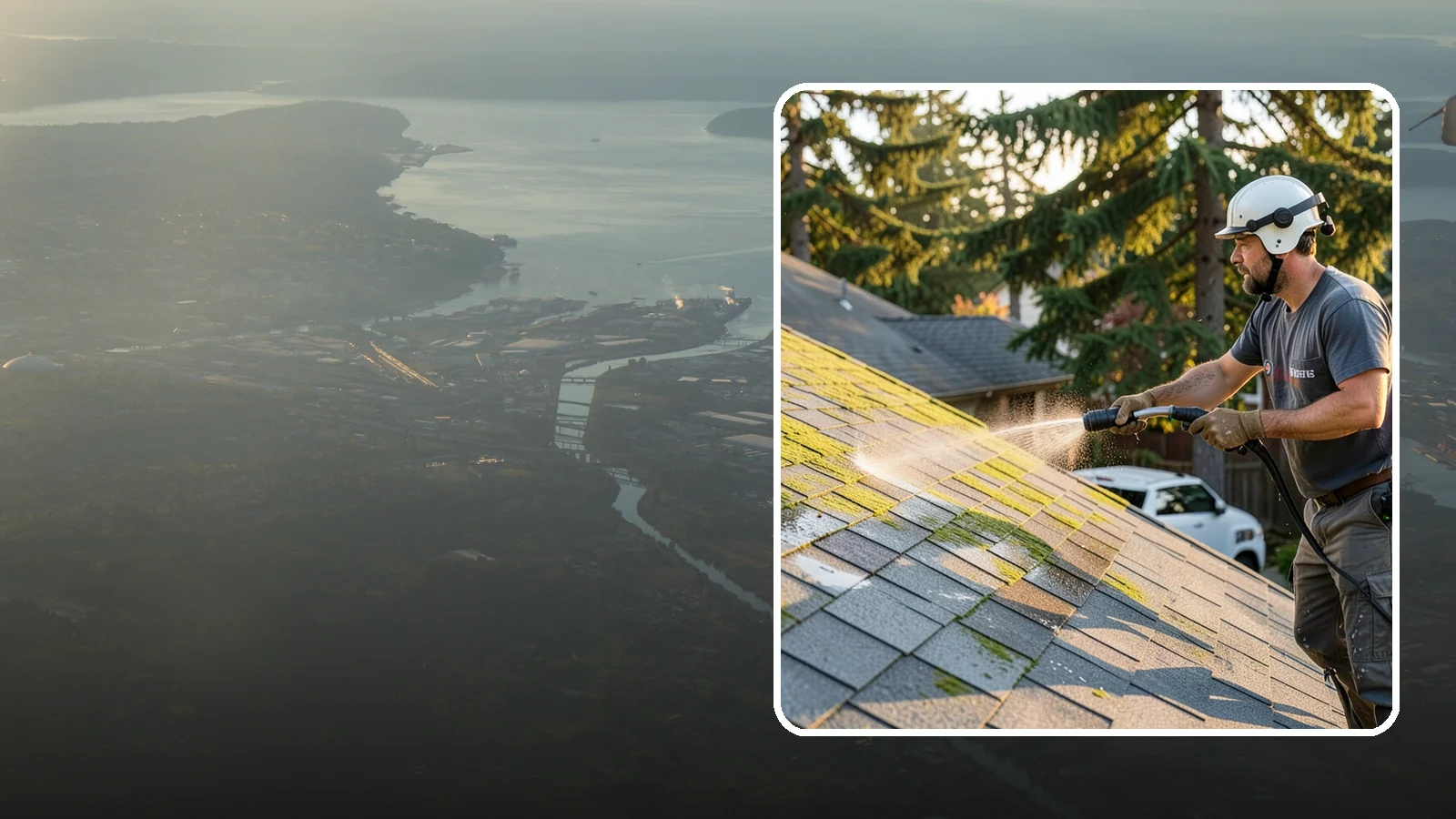 Roof Mildew Treatment in Fife, Pierce County, WA - A roof mildew treatment that kills fungal growth and clears the musty discoloration common in shaded Northwest homes.