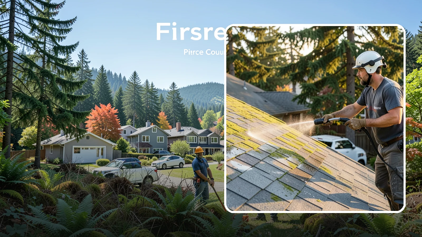 Roof Mildew Treatment in Fircrest, Pierce County, WA - A roof mildew treatment that kills fungal growth and clears the musty discoloration common in shaded Northwest homes.