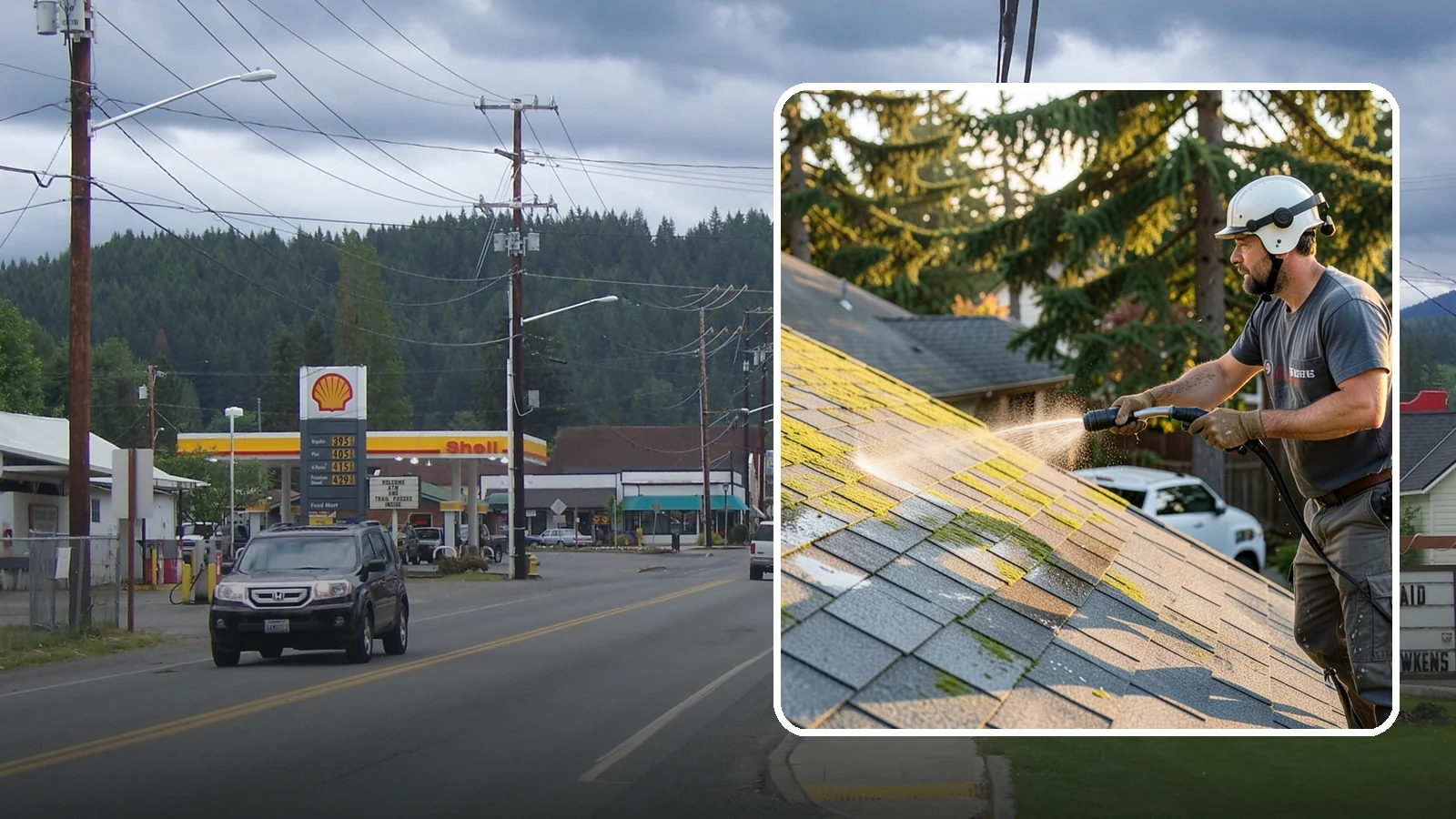 Roof Mildew Treatment in Granite Falls, Snohomish County, WA - A roof mildew treatment that kills fungal growth and clears the musty discoloration common in shaded Northwest homes.