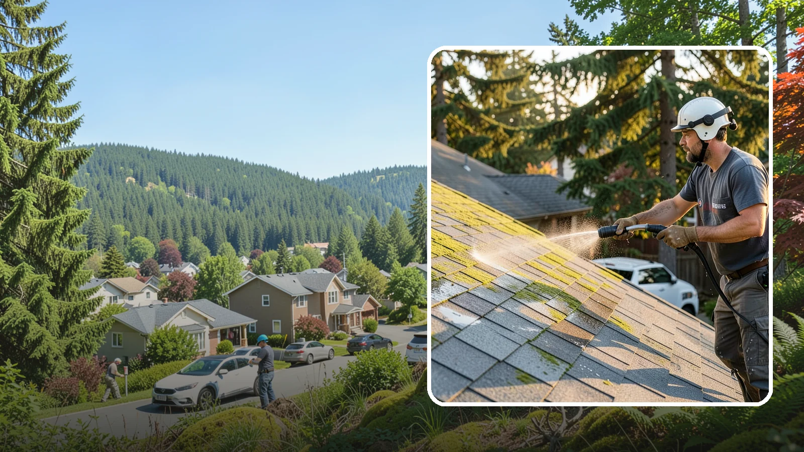 Roof Mildew Treatment in Index, Snohomish County, WA - A roof mildew treatment that kills fungal growth and clears the musty discoloration common in shaded Northwest homes.