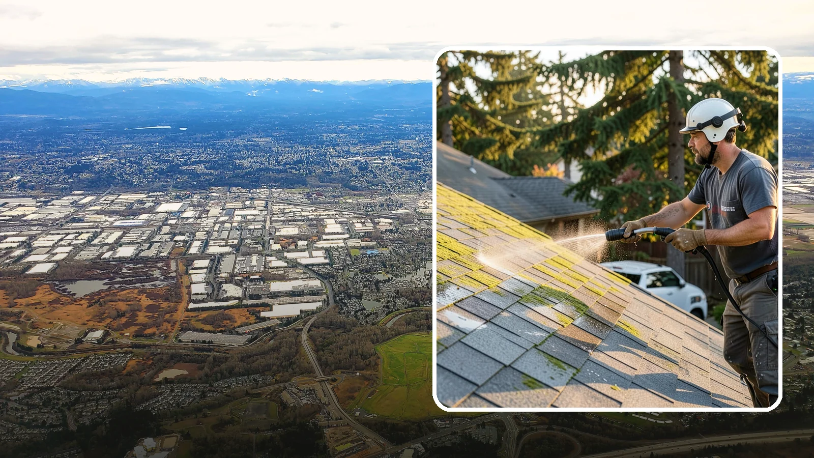 Roof Mildew Treatment in Kent, King County, WA - A roof mildew treatment that kills fungal growth and clears the musty discoloration common in shaded Northwest homes.