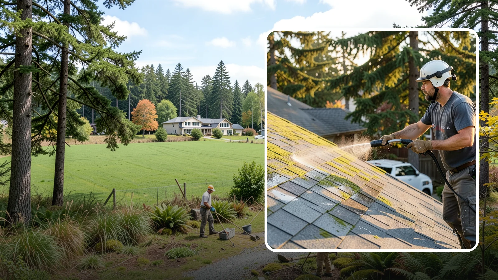 Roof Mildew Treatment in Lyman, Skagit County, WA - A roof mildew treatment that kills fungal growth and clears the musty discoloration common in shaded Northwest homes.