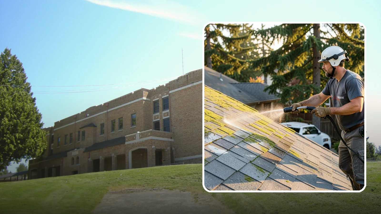 Roof Mildew Treatment in Maple Valley, King County, WA - A roof mildew treatment that kills fungal growth and clears the musty discoloration common in shaded Northwest homes.