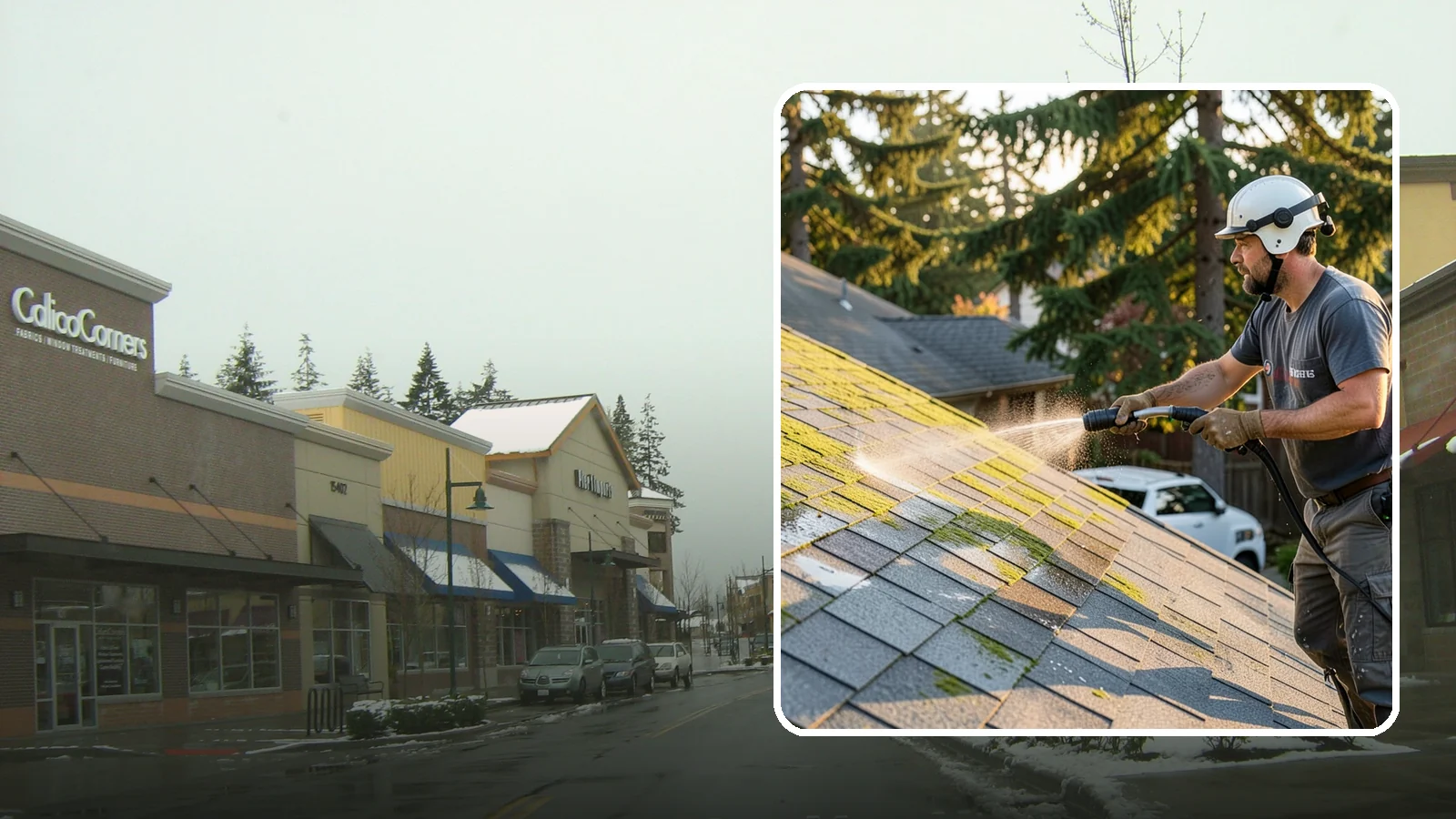Roof Mildew Treatment in Mill Creek, Snohomish County, WA - A roof mildew treatment that kills fungal growth and clears the musty discoloration common in shaded Northwest homes.