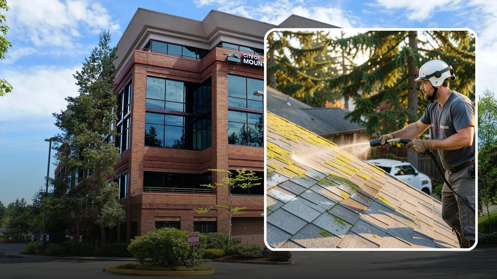 Roof Mildew Treatment in Mountlake Terrace, Snohomish County, WA - A roof mildew treatment that kills fungal growth and clears the musty discoloration common in shaded Northwest homes.