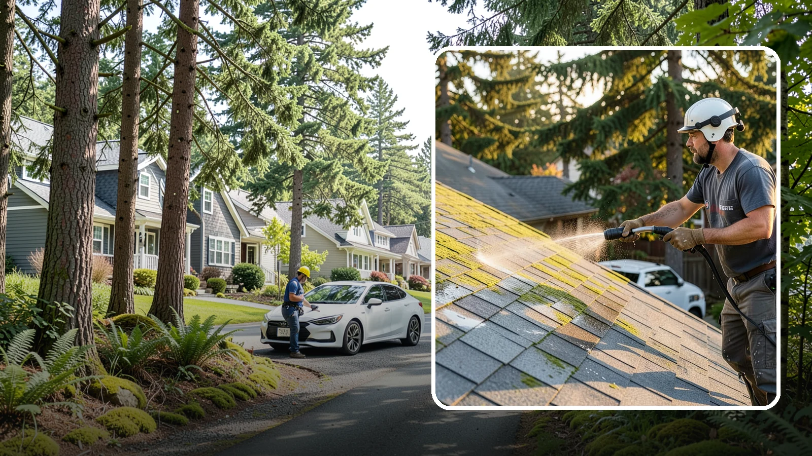 Roof Mildew Treatment in Normandy Park, King County, WA - A roof mildew treatment that kills fungal growth and clears the musty discoloration common in shaded Northwest homes.