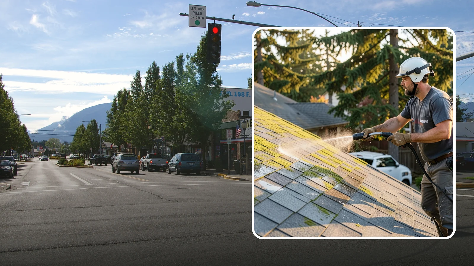 Roof Mildew Treatment in North Bend, King County, WA - A roof mildew treatment that kills fungal growth and clears the musty discoloration common in shaded Northwest homes.