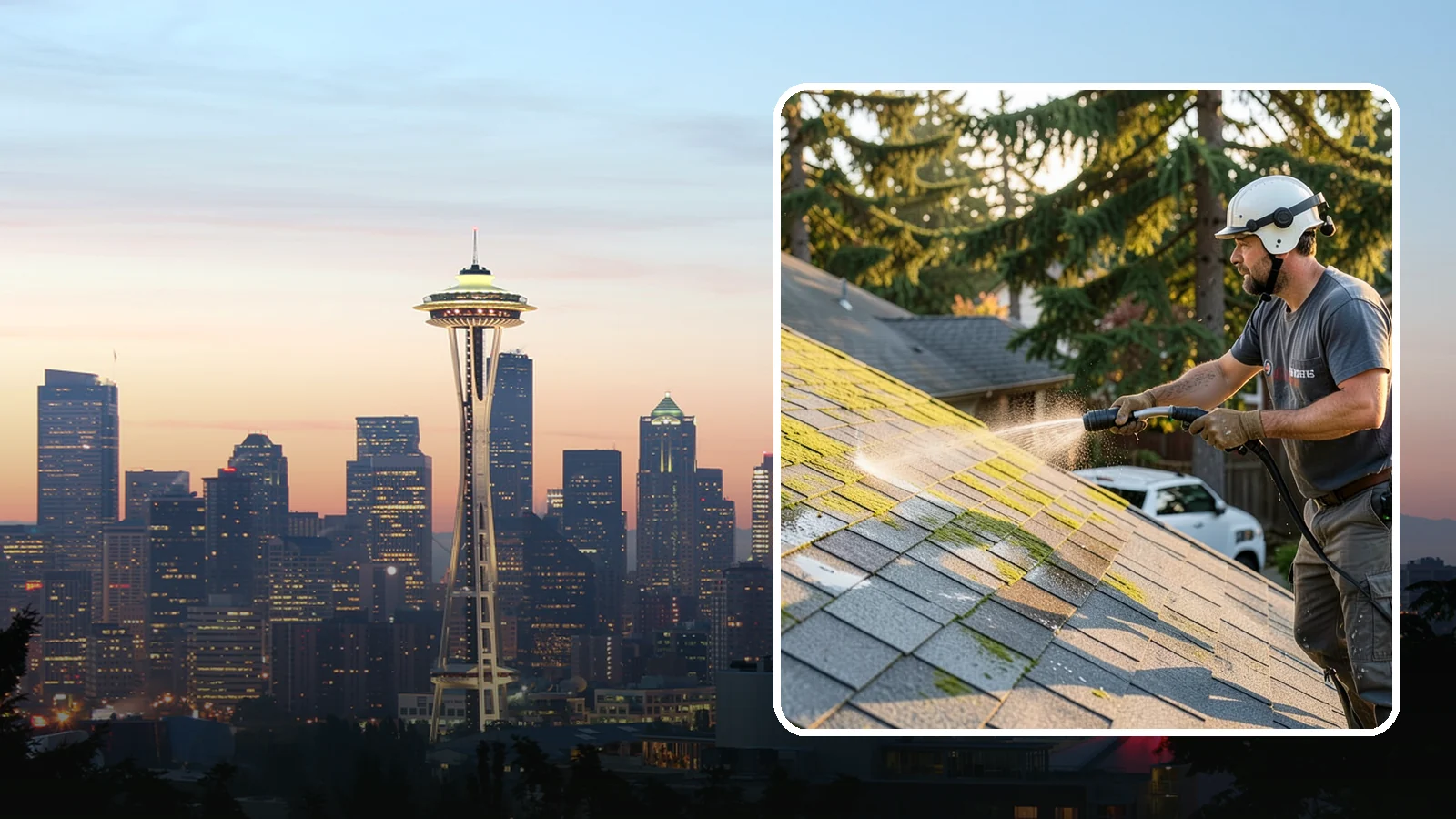 Roof Mildew Treatment in Seattle, King County, WA - A roof mildew treatment that kills fungal growth and clears the musty discoloration common in shaded Northwest homes.