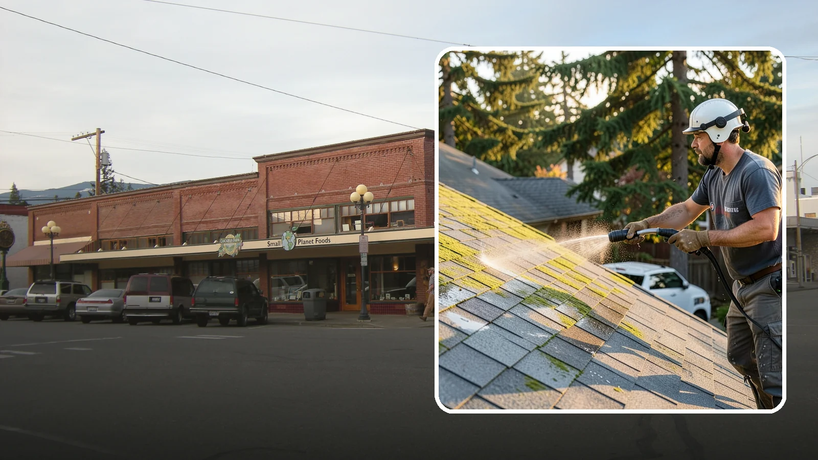 Roof Mildew Treatment in Sedro-Woolley, Skagit County, WA - A roof mildew treatment that kills fungal growth and clears the musty discoloration common in shaded Northwest homes.