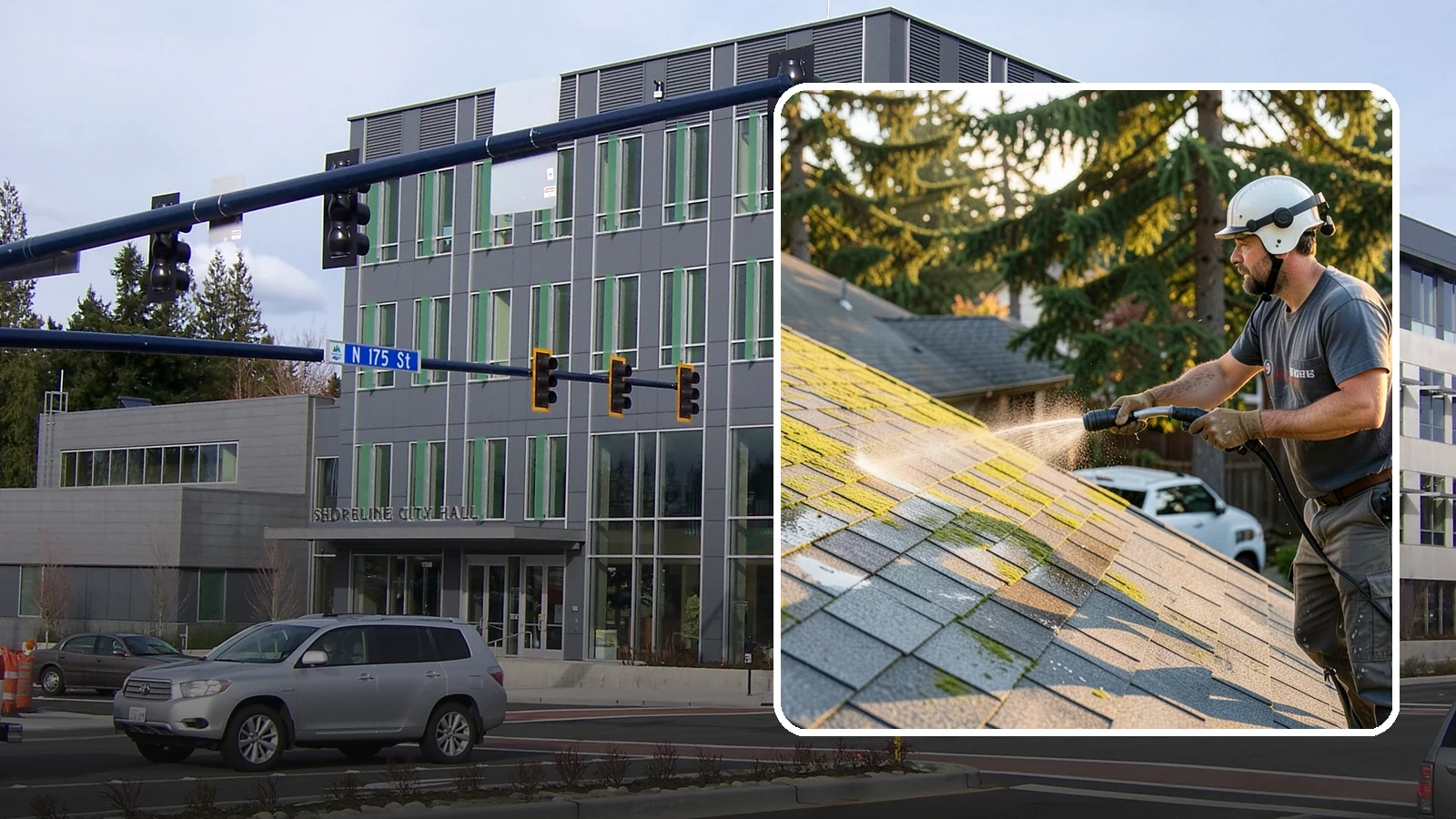 Roof Mildew Treatment in Shoreline, King County, WA - A roof mildew treatment that kills fungal growth and clears the musty discoloration common in shaded Northwest homes.