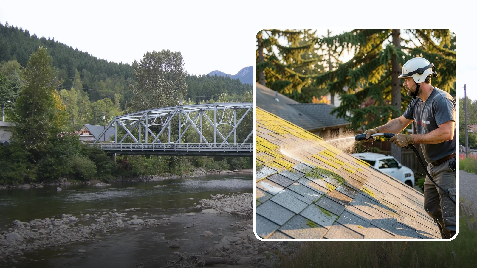 Roof Mildew Treatment in Skykomish, King County, WA - A roof mildew treatment that kills fungal growth and clears the musty discoloration common in shaded Northwest homes.